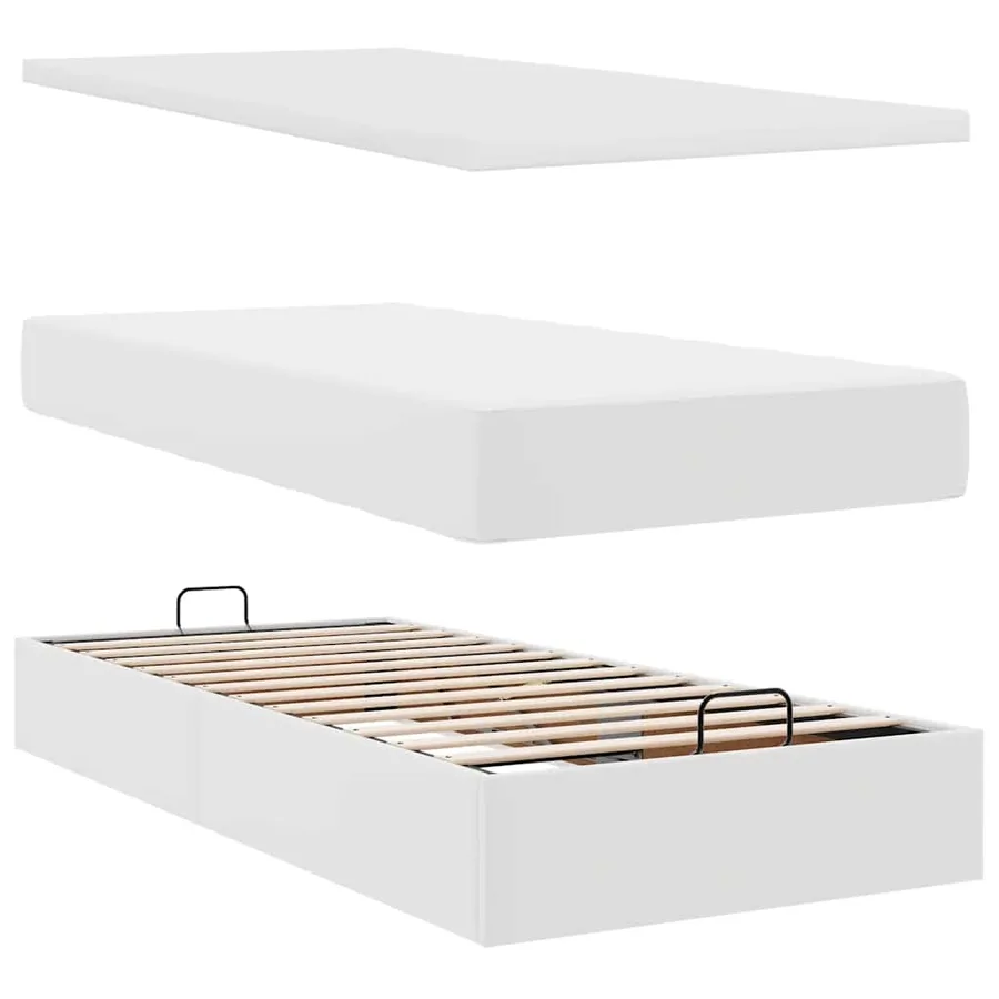 Cadre de lit ottoman avec matelas blanc 200x200 cm similicuir - 9