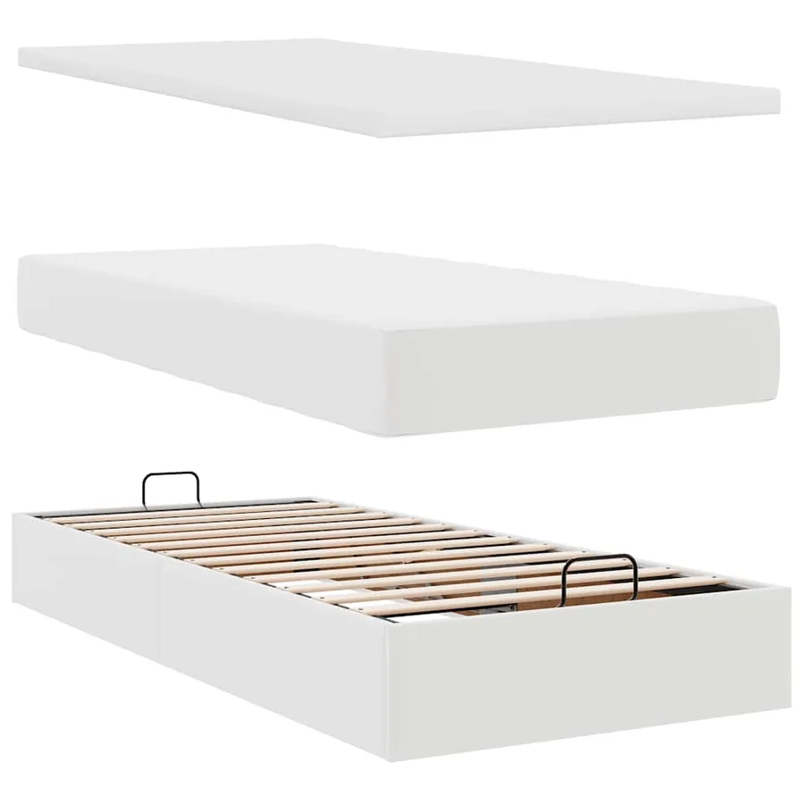 Lit ottoman avec matelas blanc 90x200 cm similicuir - 8