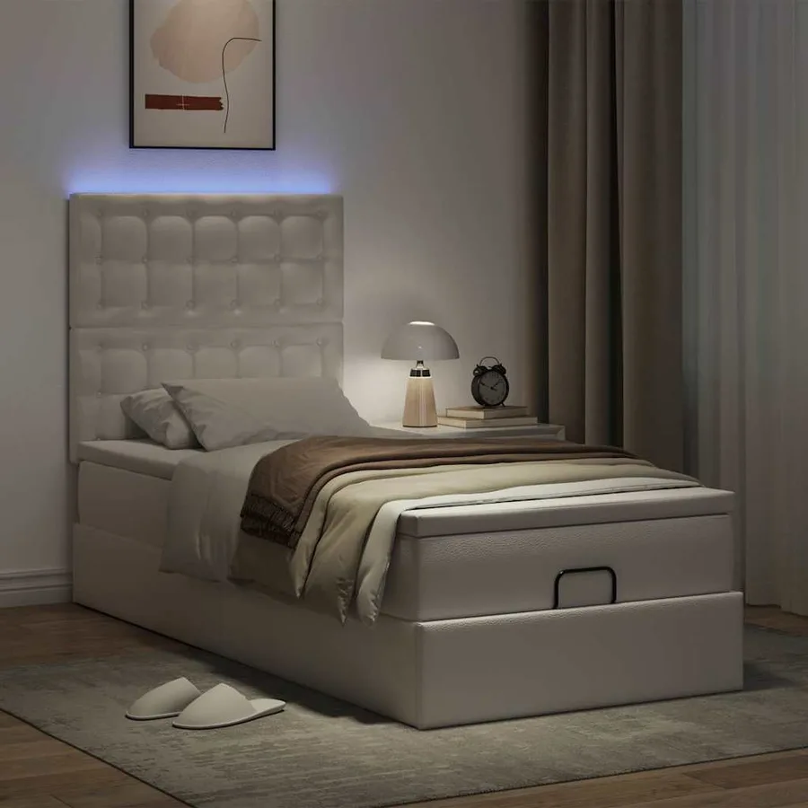 Cadre de lit ottoman avec matelas blanc 100x200 cm similicuir - 3