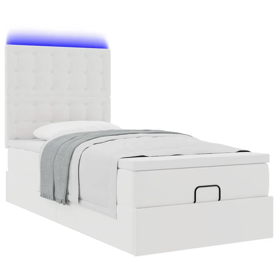 Cadre de lit ottoman avec matelas blanc 100x200 cm similicuir - 6