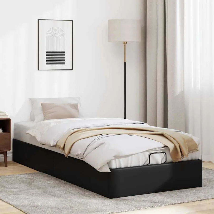 Cadre de lit ottoman sans matelas noir 100x200 cm similicuir - 3
