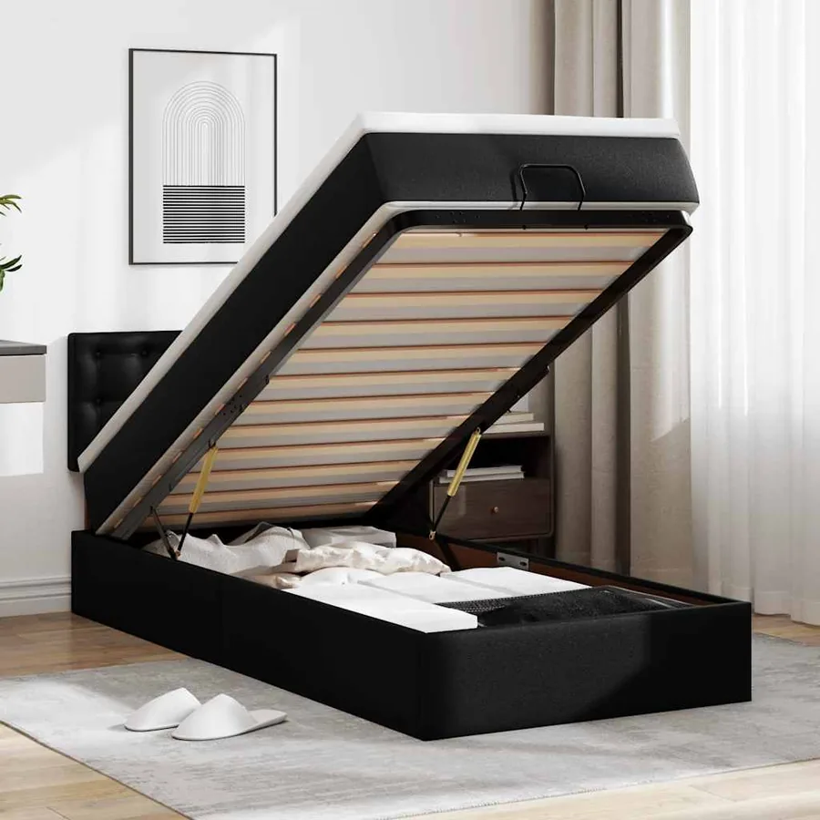 Cadre de lit ottoman avec matelas noir 100x200 cm similicuir
