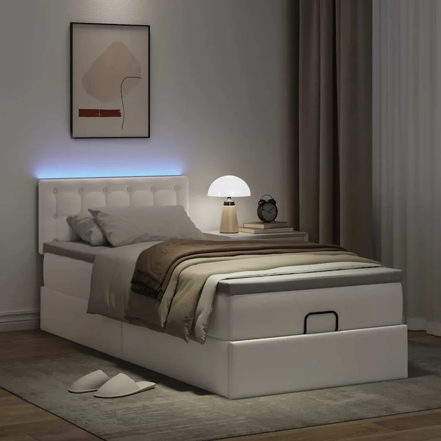 Cadre de lit ottoman avec matelas blanc pur 80x200cm similicuir - 3