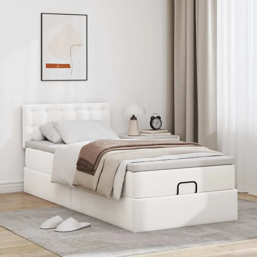 Cadre de lit ottoman avec matelas blanc pur 80x200cm similicuir - 4