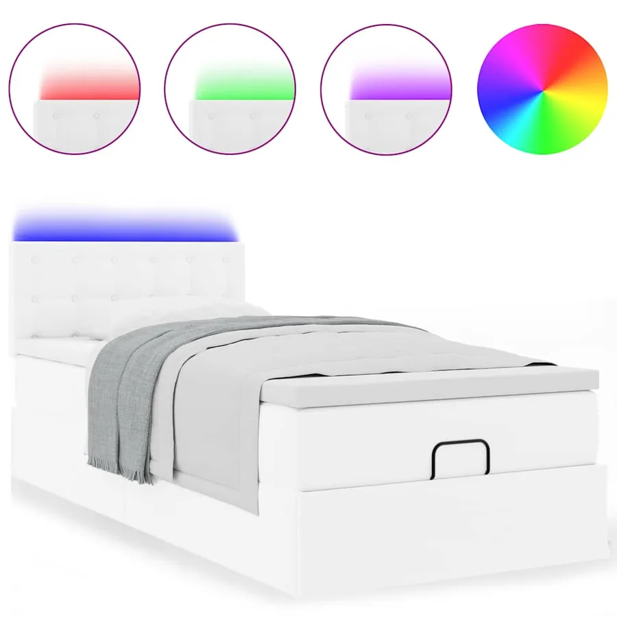 Cadre de lit ottoman avec matelas blanc pur 80x200cm similicuir - 5