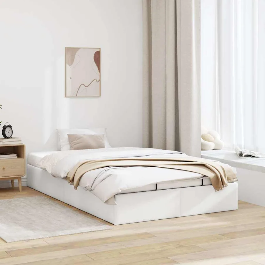 Cadre de lit ottoman sans matelas blanc 120x190 cm similicuir - 3