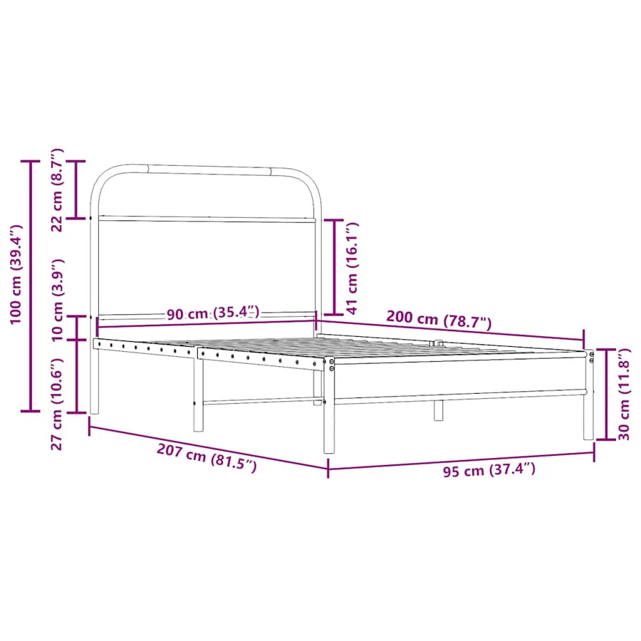 Cadre de lit sans matelas 90x200cm chêne fumé bois d'ingénierie - 9