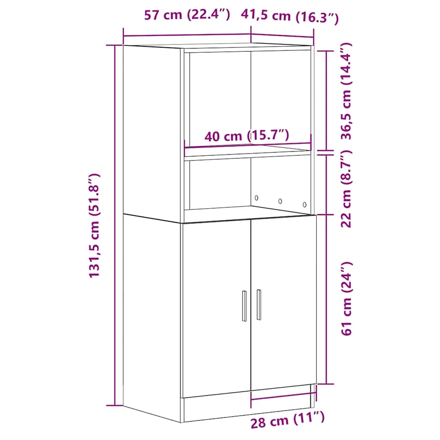 Armoire de cuisine chêne artisanal 57x41,5x131,5 cm - 10