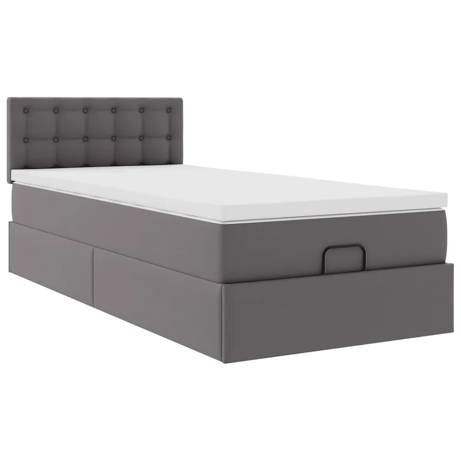 Cadre de lit ottoman avec matelas gris 90x200 cm similicuir - 6