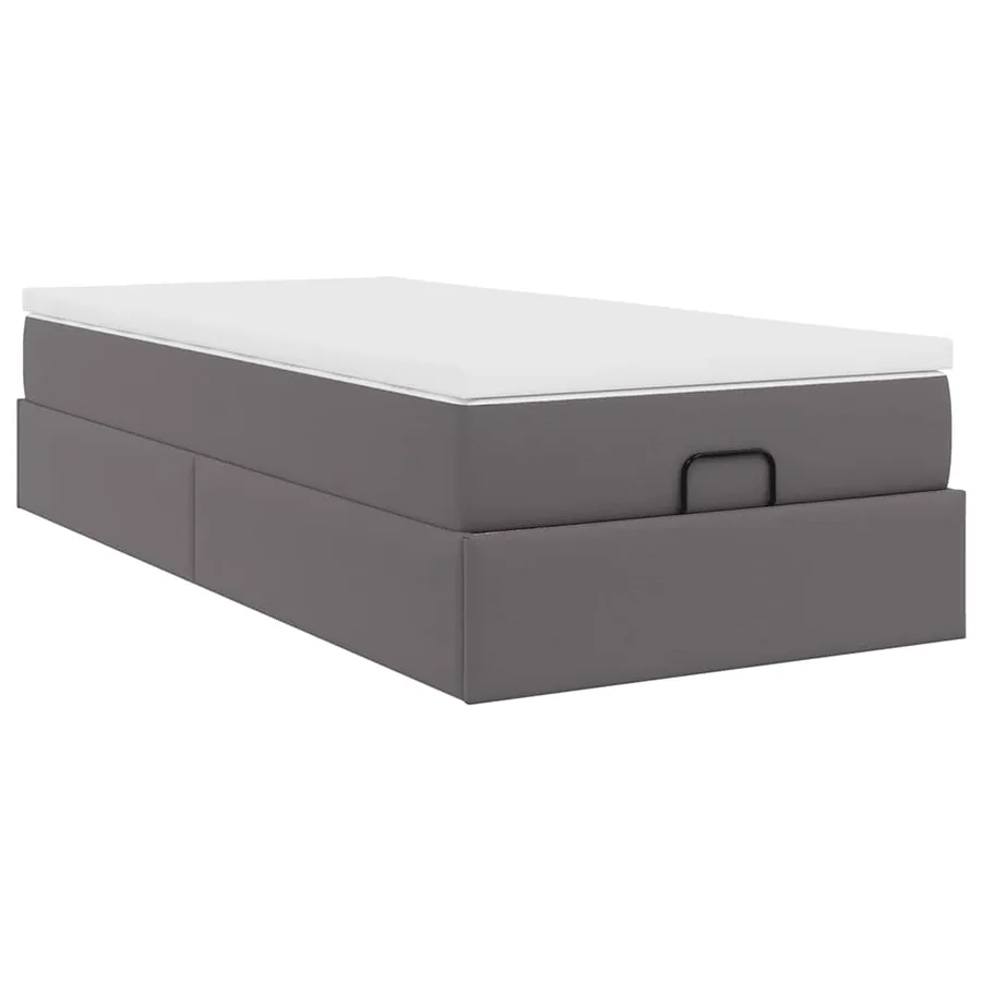 Cadre de lit ottoman avec matelas gris 90x200 cm similicuir - 10