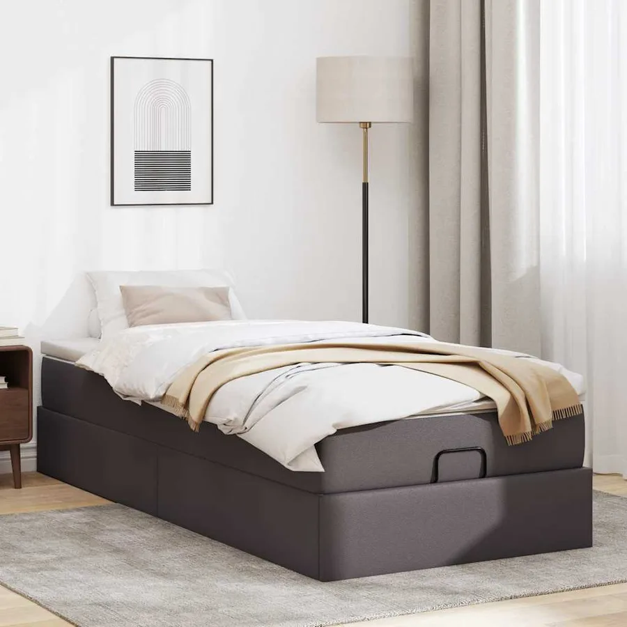 Cadre de lit ottoman avec matelas gris 90x200 cm similicuir - 3