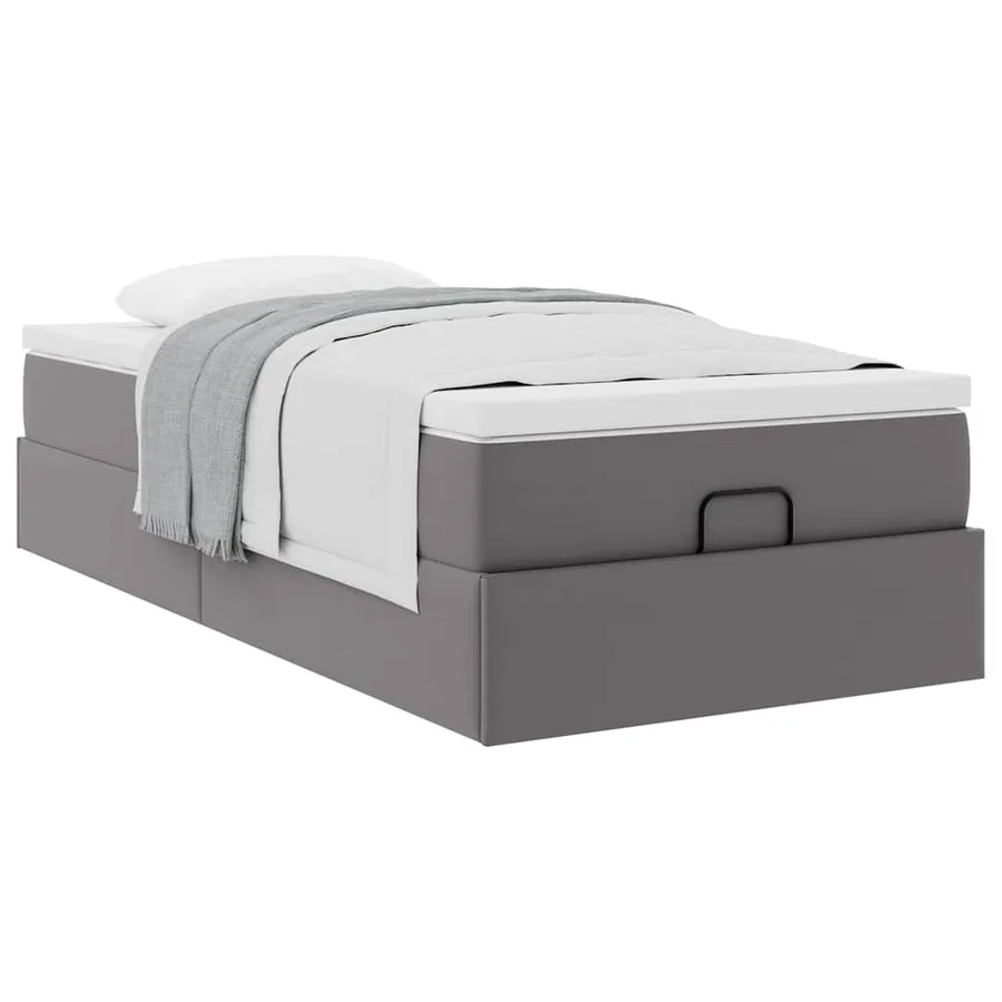 Cadre de lit ottoman avec matelas gris 90x200 cm similicuir - 5