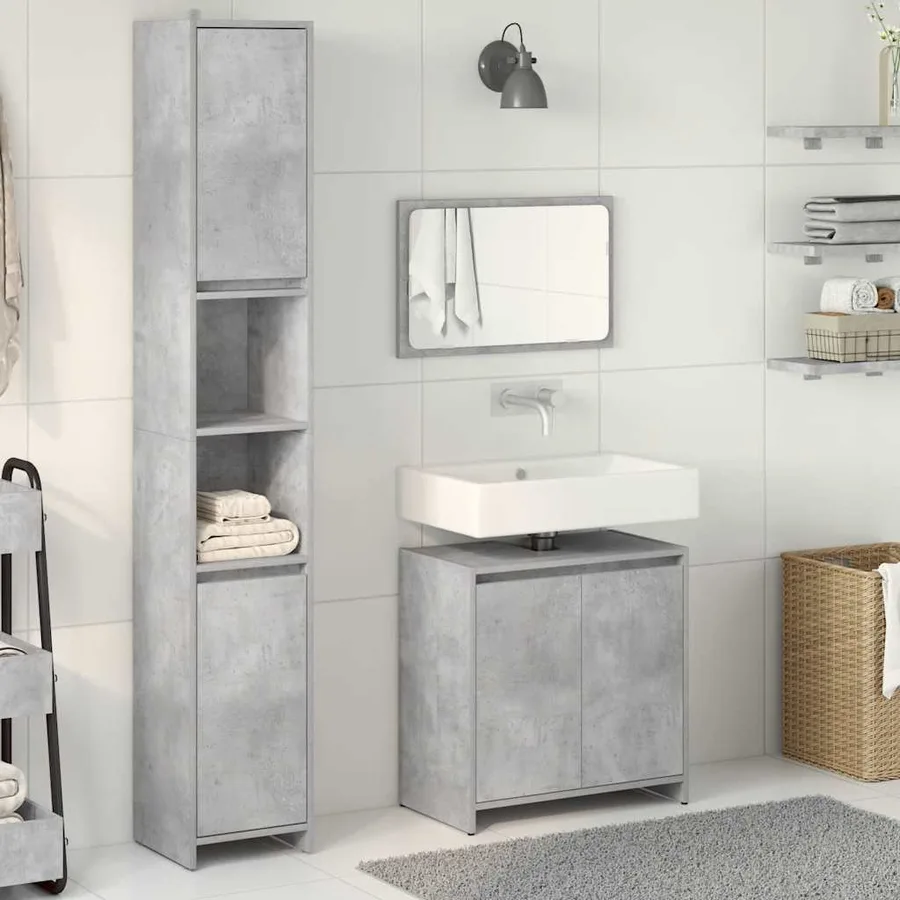 Ensemble de meubles de salle de bain 3 pcs gris béton - 3