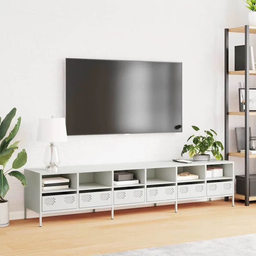 Meuble TV blanc 202x39x43,5 cm acier laminé à froid - 3