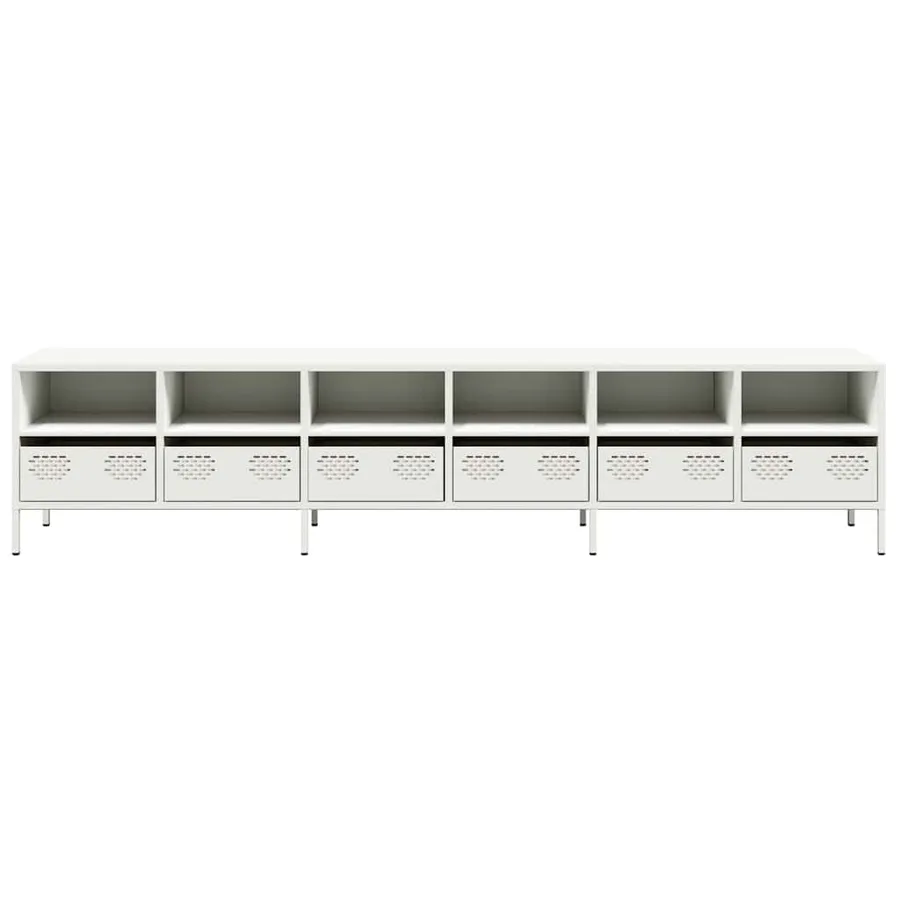 Meuble TV blanc 202x39x43,5 cm acier laminé à froid - 5