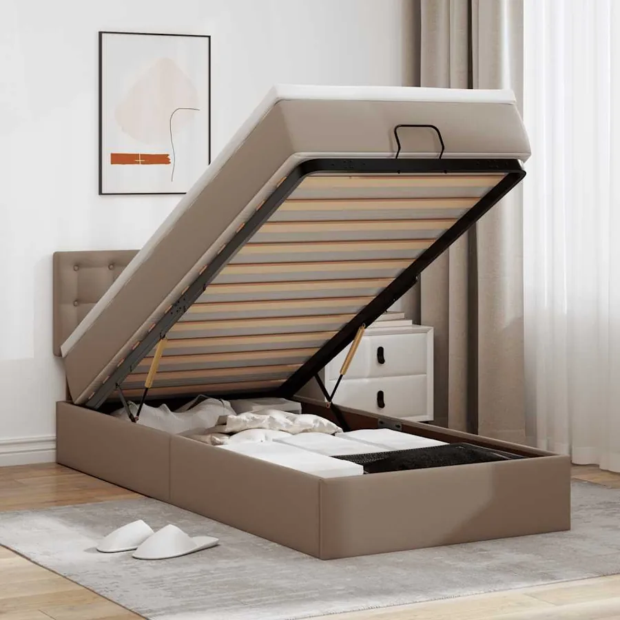 Lit ottoman et matelas cappuccino 90x200 cm similicuir