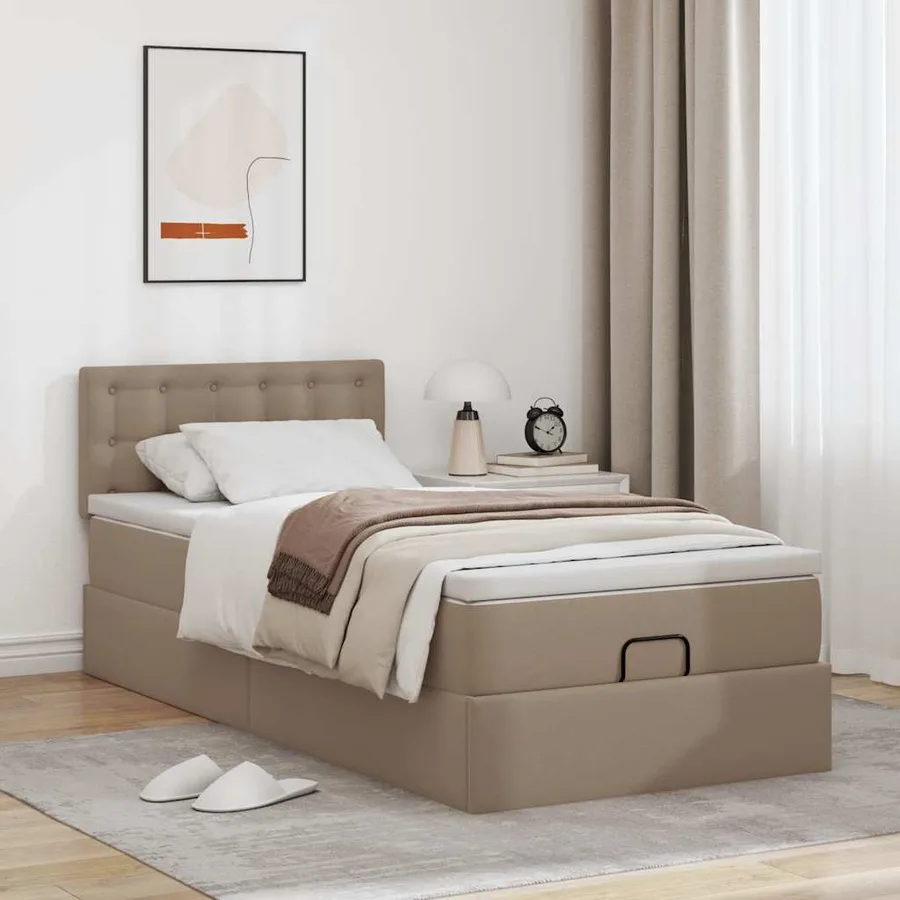 Lit ottoman et matelas cappuccino 90x200 cm similicuir - 3