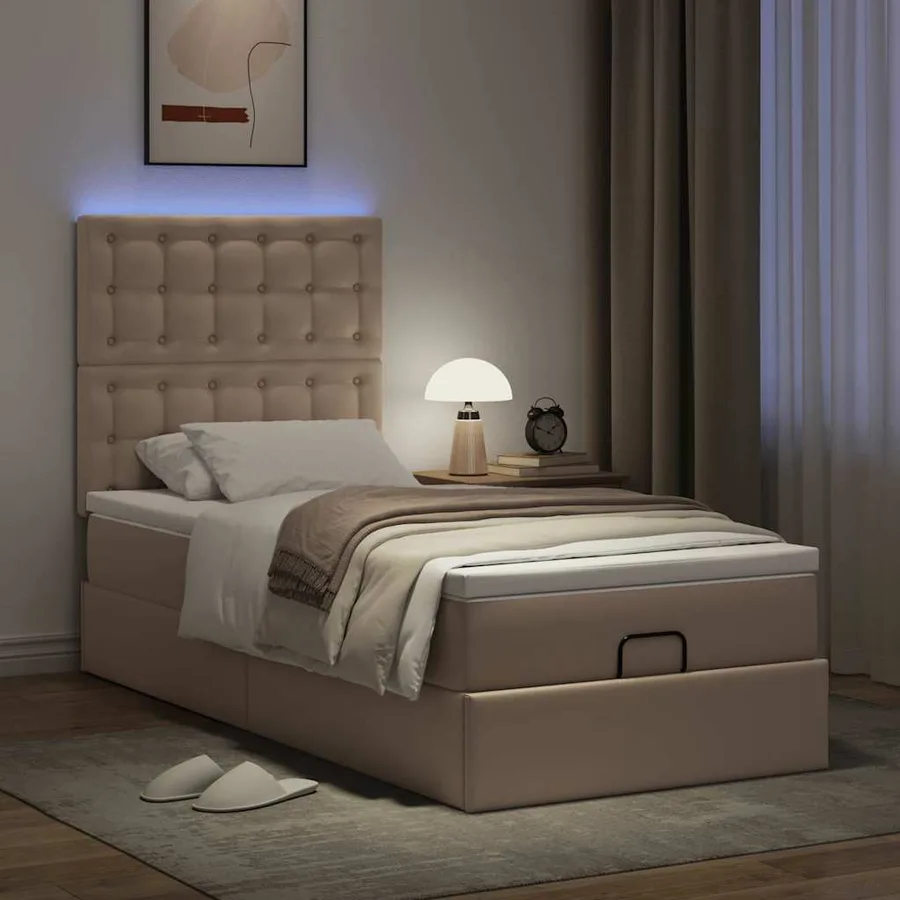 Cadre de lit ottoman et matelas cappuccino 90x200 cm similicuir - 3