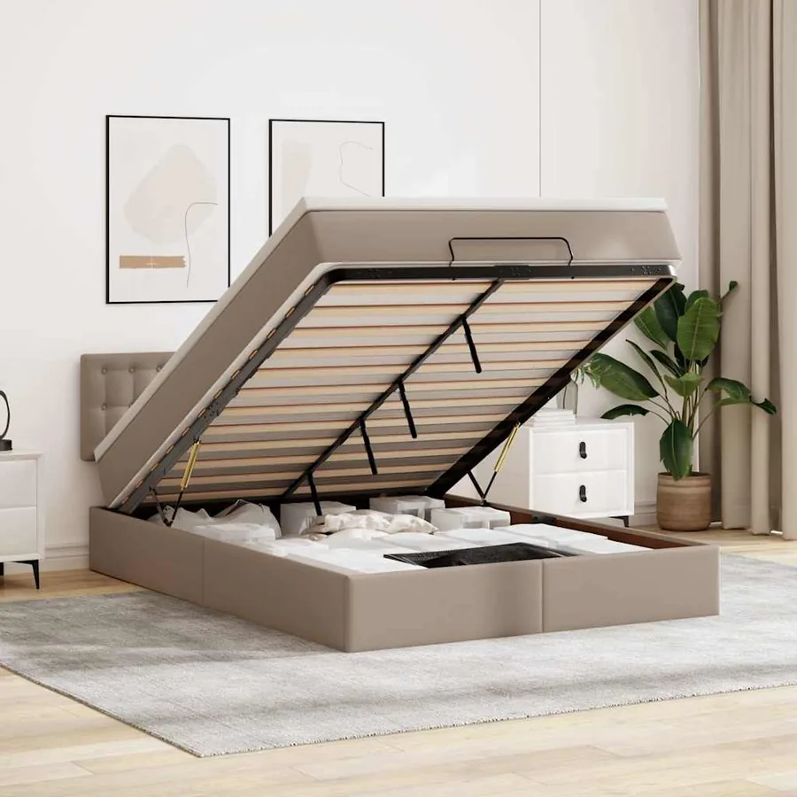 Lit ottoman avec matelas & LED Cappuccino 140x200cm similicuir