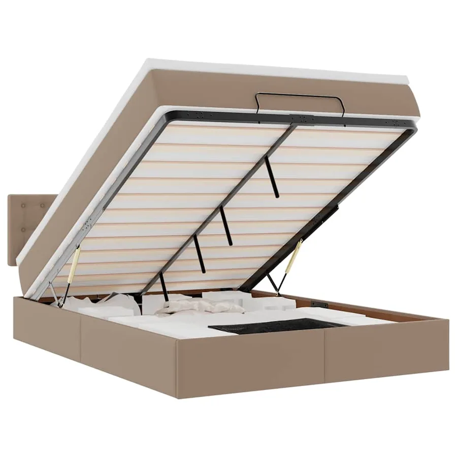 Lit ottoman avec matelas & LED Cappuccino 140x200cm similicuir - 2