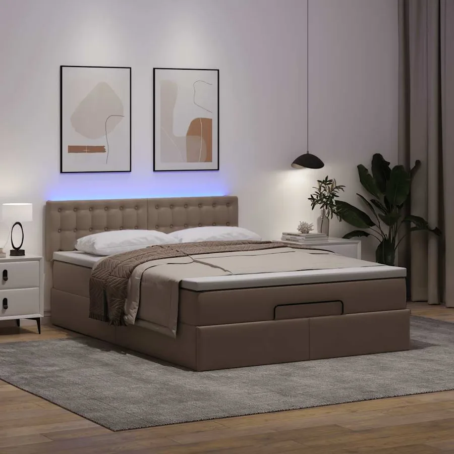 Lit ottoman avec matelas & LED Cappuccino 140x200cm similicuir - 3