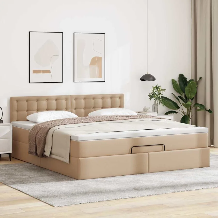 Lit ottoman avec matelas & LED Cappuccino 140x200cm similicuir - 4