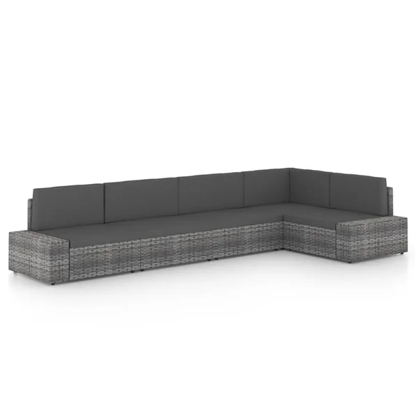 Salon de jardin 5 pcs avec coussins Gris Résine tressée