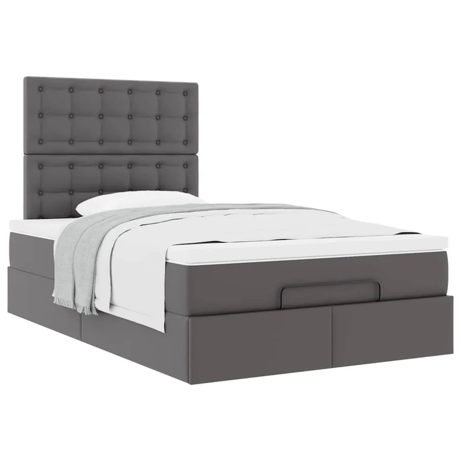 Cadre de lit ottoman avec matelas gris 120x190 cm similicuir - 4