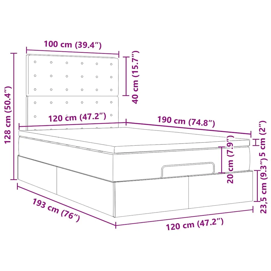 Cadre de lit ottoman avec matelas gris 120x190 cm similicuir - 18
