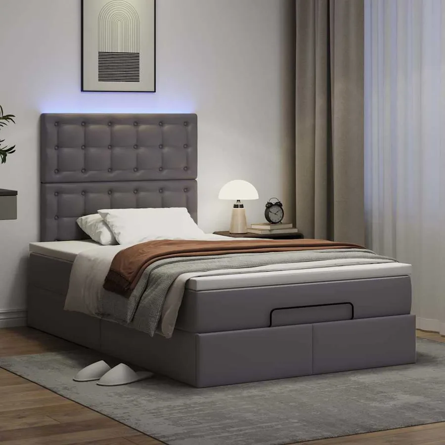 Cadre de lit ottoman avec matelas gris 120x190 cm similicuir - 3