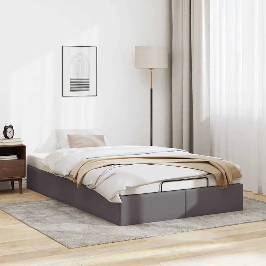 Cadre de lit ottoman sans matelas gris 120x190 cm similicuir - 3