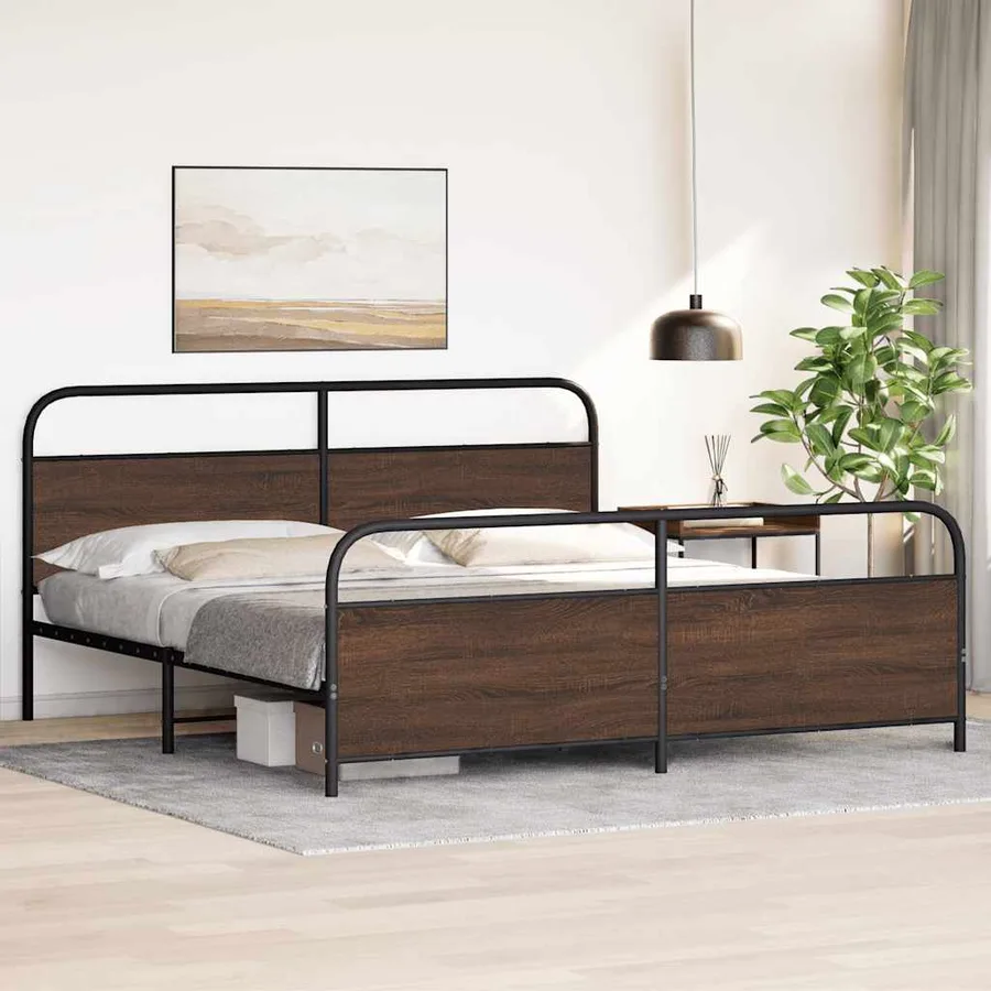 Cadre de lit en métal sans matelas chêne marron 193x203 cm - 4