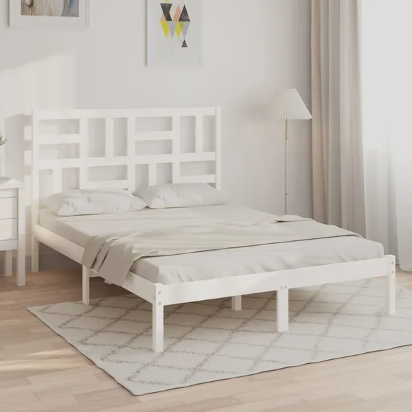 Cadre de lit sans matelas blanc bois massif 140x190 cm