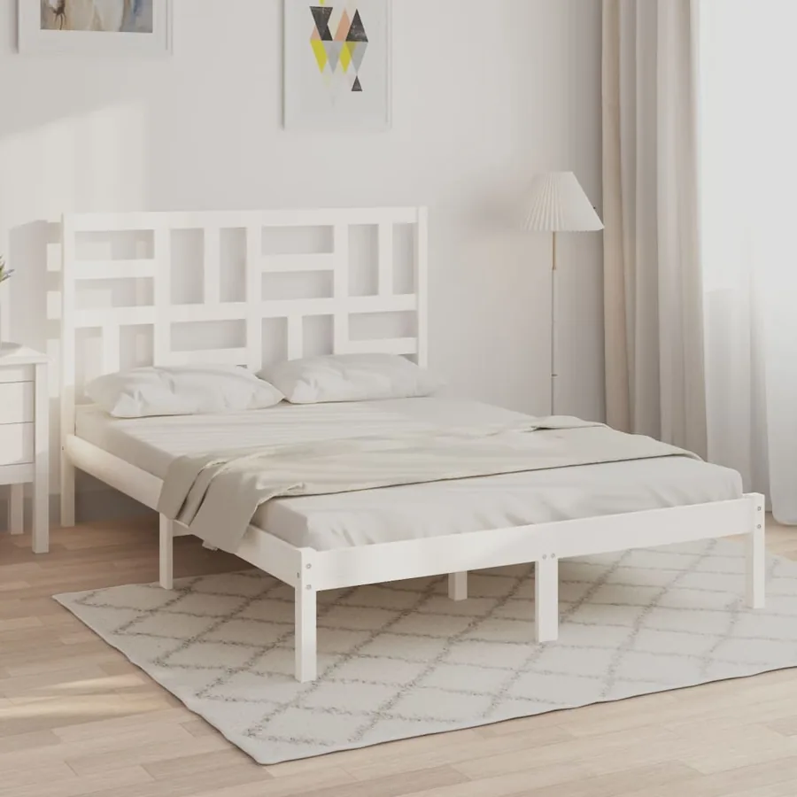 Cadre de lit sans matelas blanc bois massif 140x190 cm