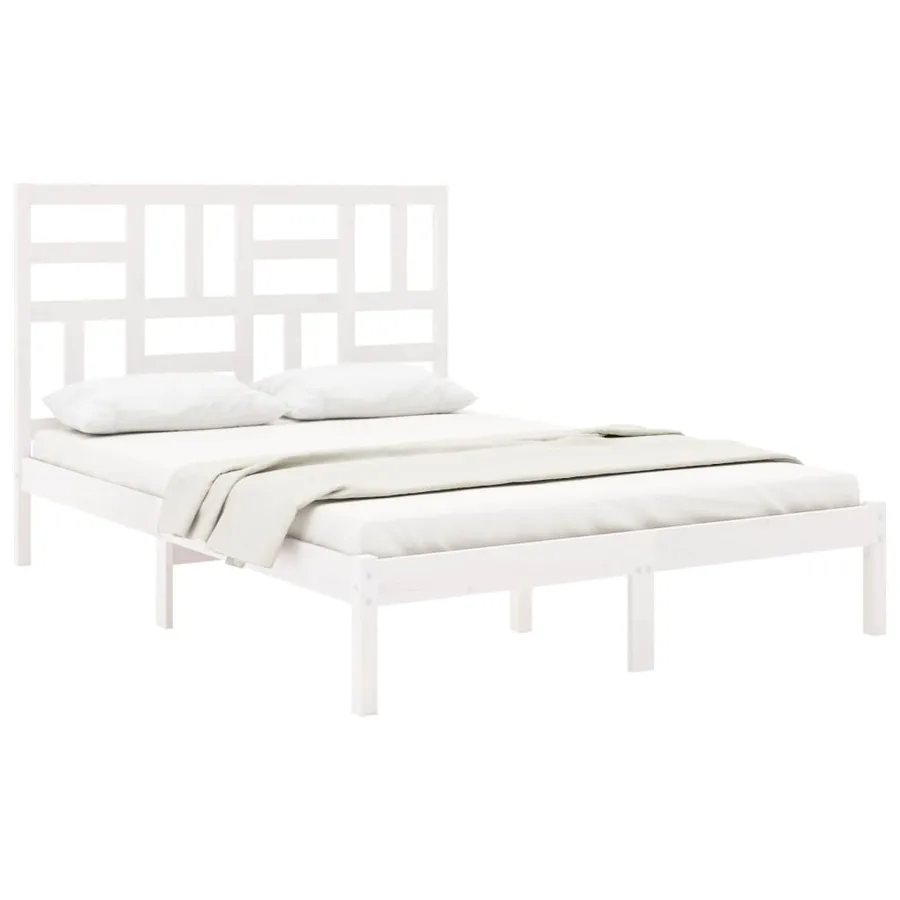 Cadre de lit sans matelas blanc bois massif 140x190 cm - 3