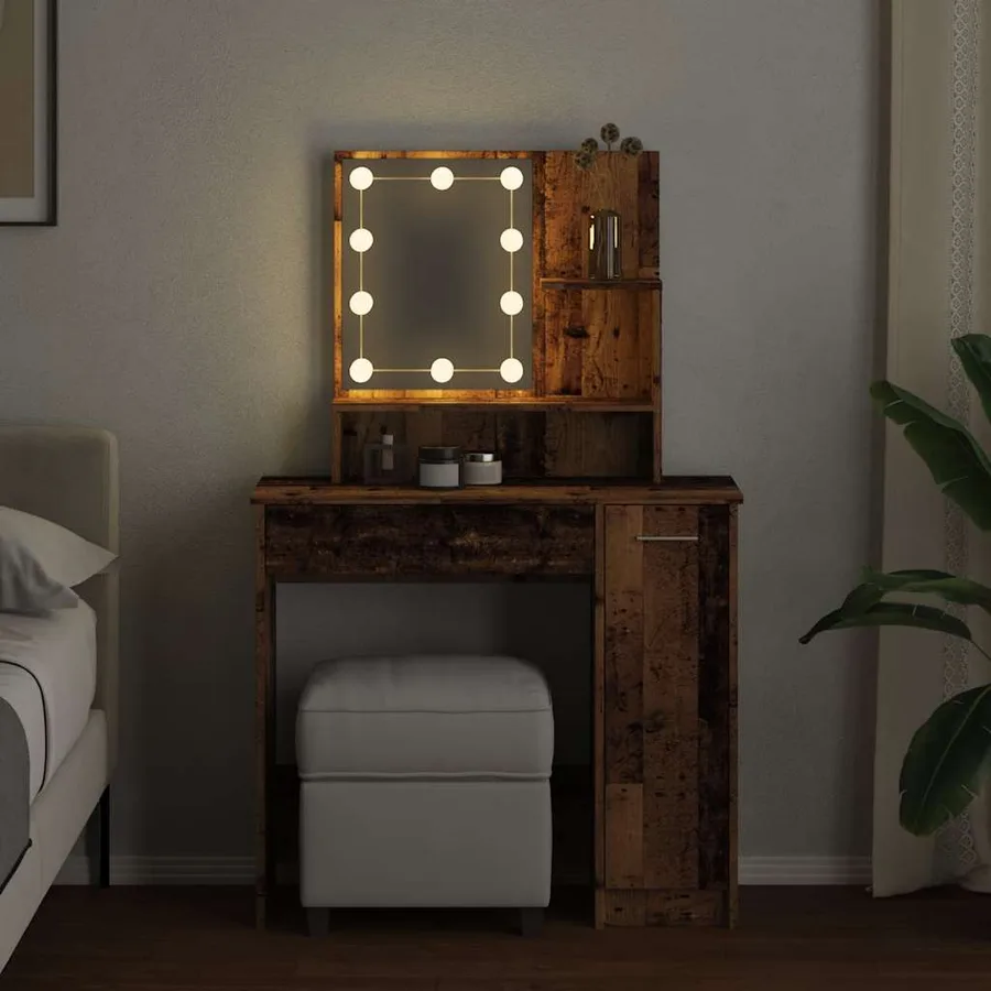 Coiffeuse avec LED vieux bois 86,5x35x136 cm - 3