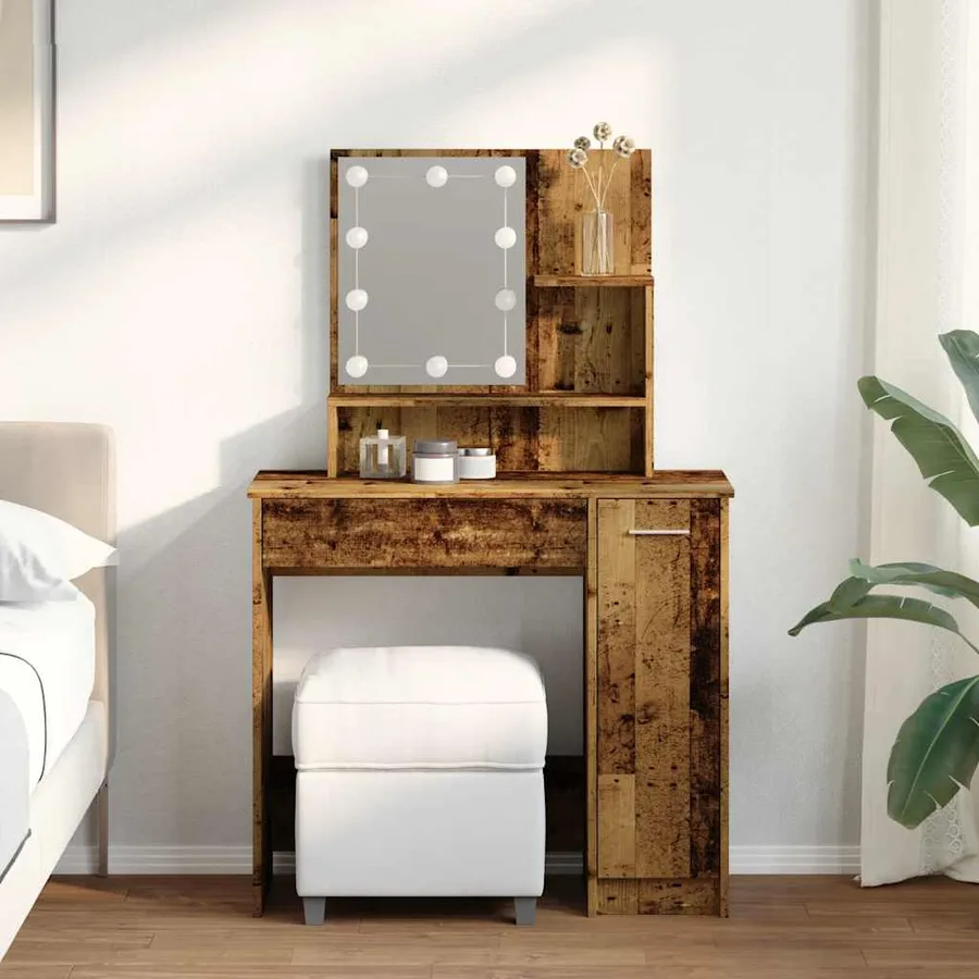 Coiffeuse avec LED vieux bois 86,5x35x136 cm - 4