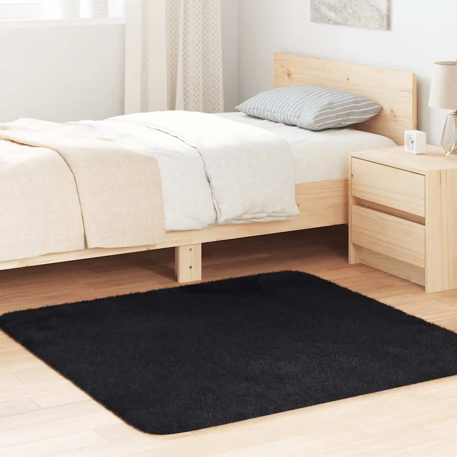 Tapis shaggy à poils longs NAVARRA noir 120x120 cm polyester