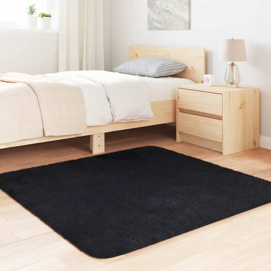Tapis shaggy à poils longs NAVARRA noir 120x120 cm polyester - 3