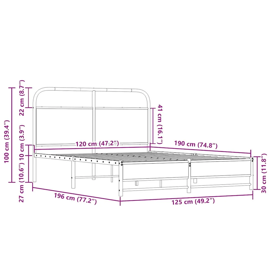 Cadre de lit sans matelas 120x190 cm cm chêne sonoma - 9
