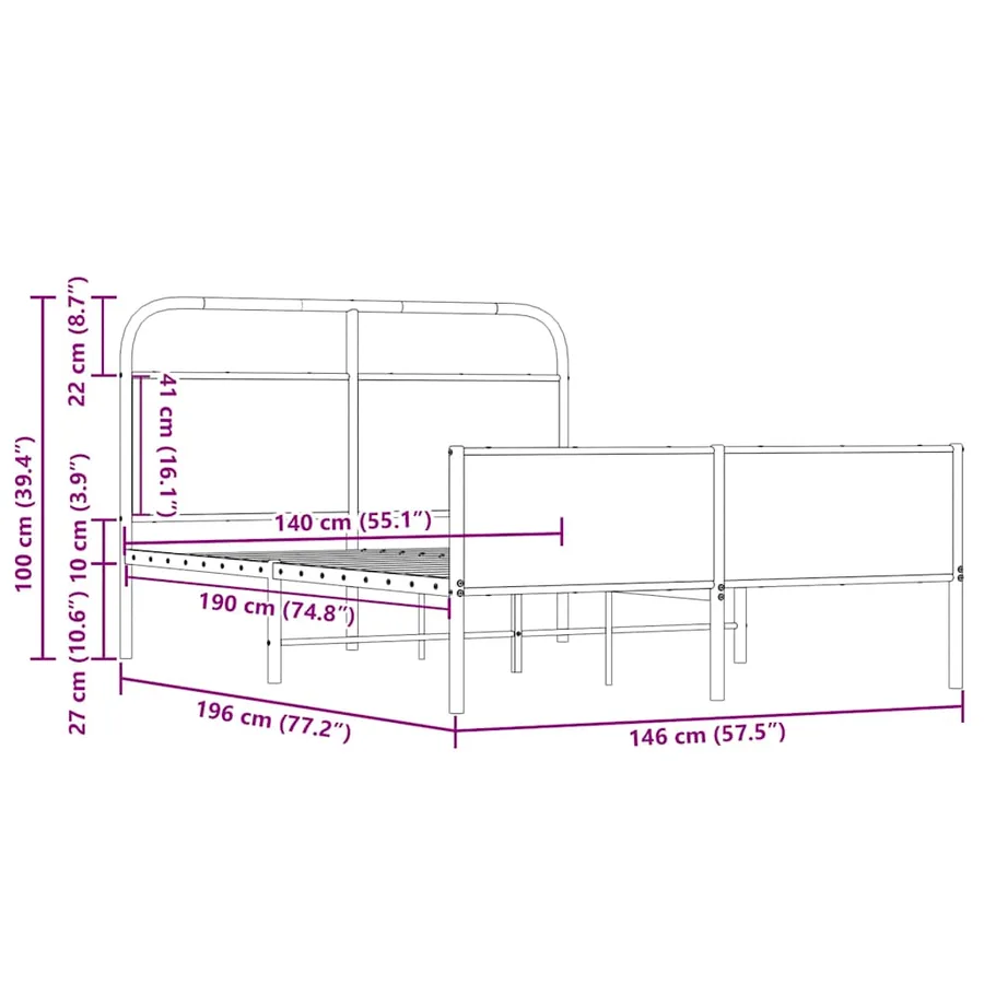 Cadre de lit sans matelas 140x190 cm chêne sonoma - 9