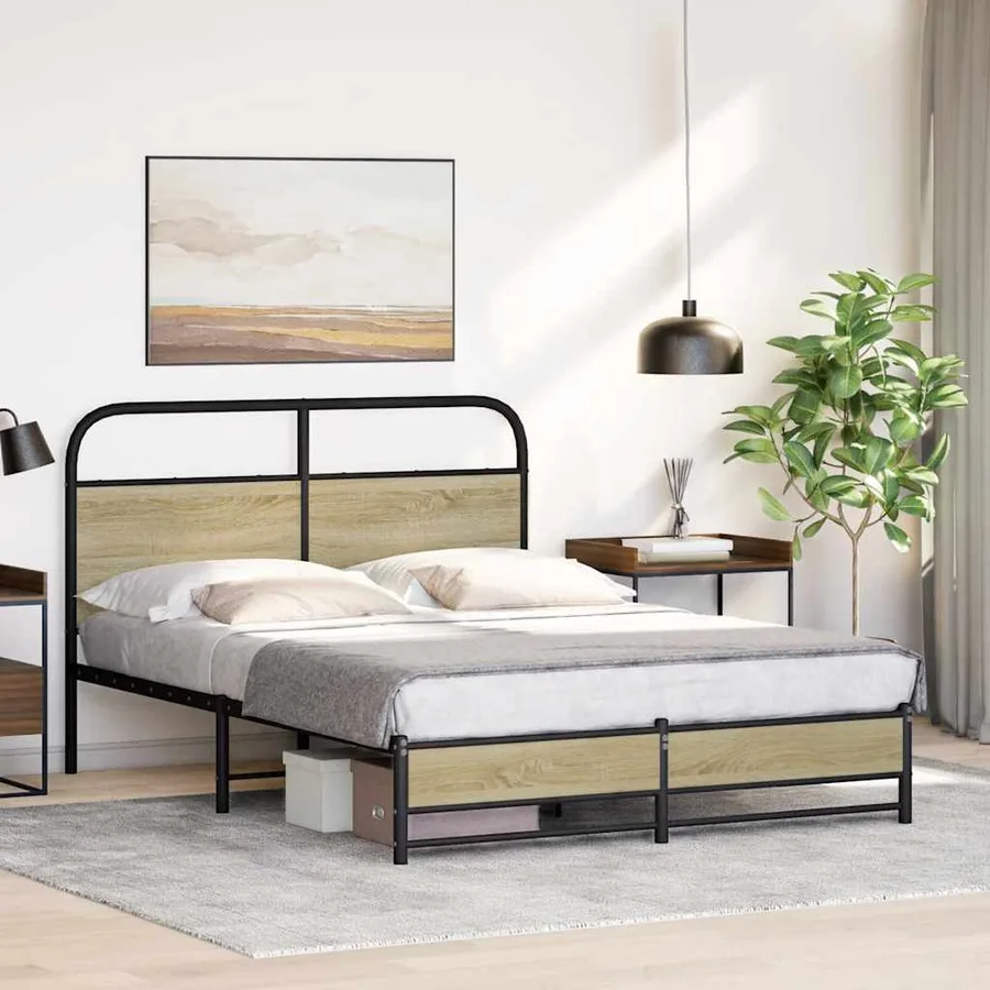 Cadre de lit sans matelas 135x190 cm chêne sonoma - 4