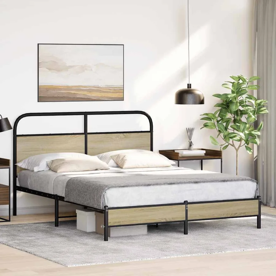 Cadre de lit sans matelas 150x200 cm chêne sonoma - 4