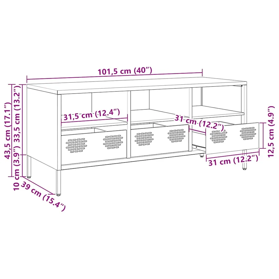 Meuble TV blanc 101,5x39x43,5 cm acier laminé à froid - 12