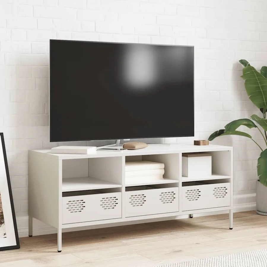 Meuble TV blanc 101,5x39x43,5 cm acier laminé à froid - 3