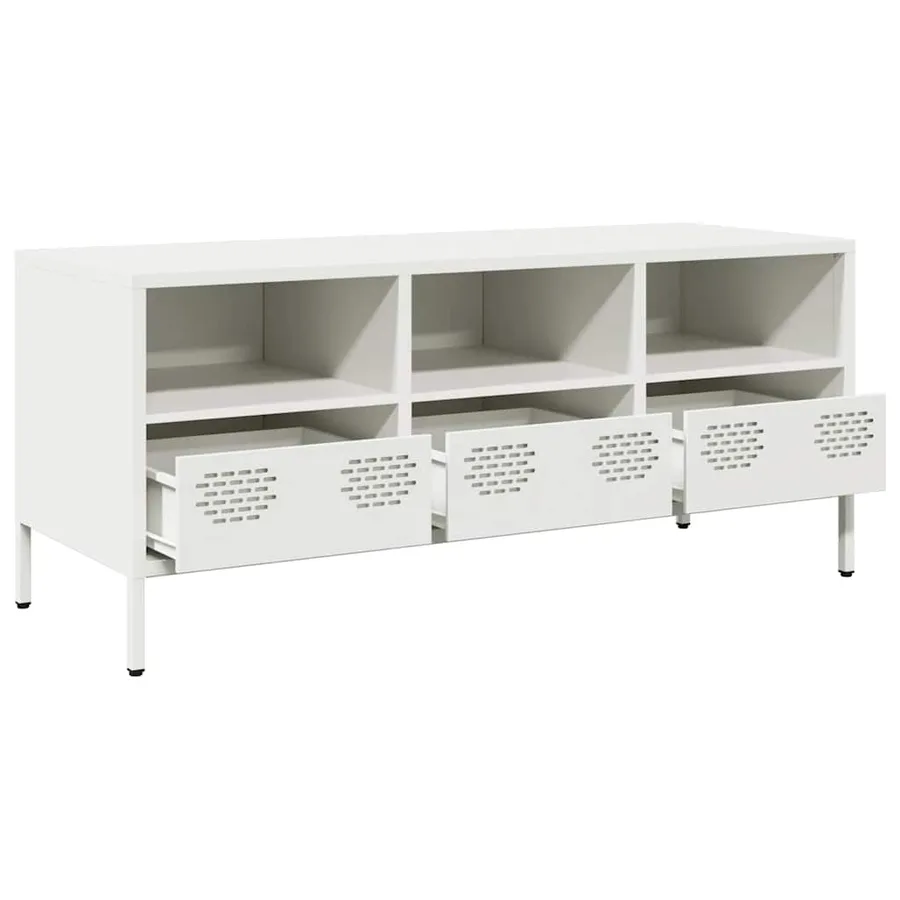 Meuble TV blanc 101,5x39x43,5 cm acier laminé à froid - 5