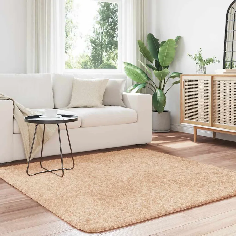 Tapis shaggy à poils longs NAVARRA beige 160x160 cm polyester - 3