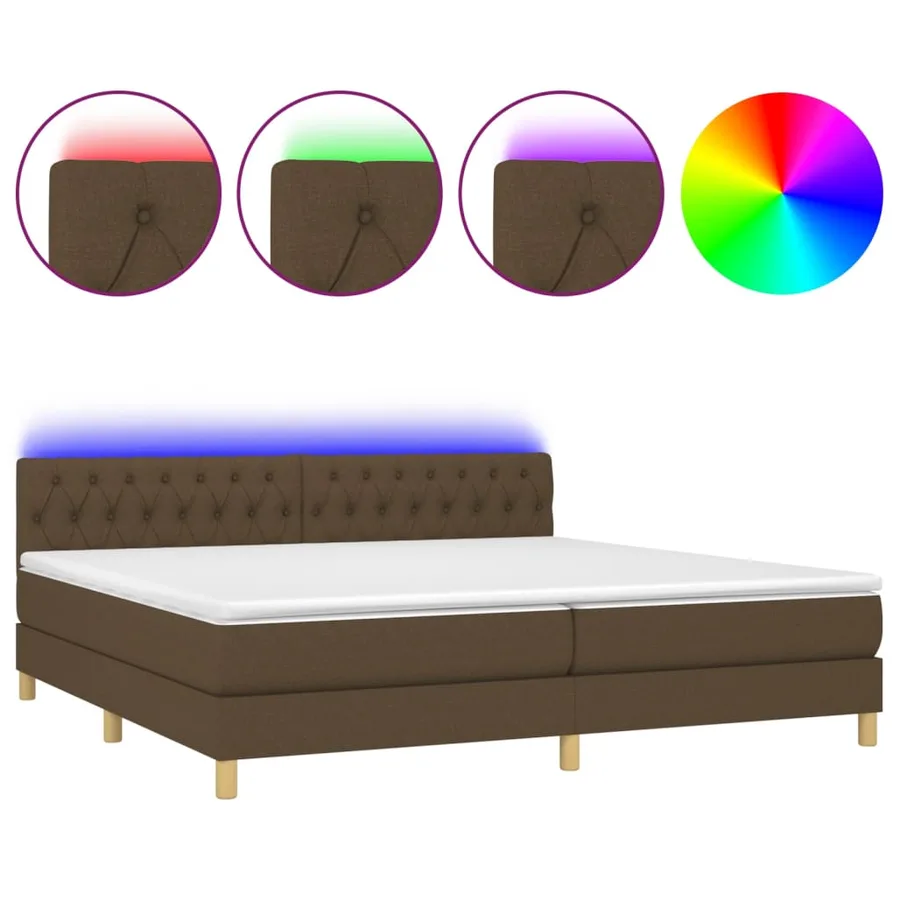 Sommier à lattes de lit matelas et LED Marron foncé 200x200 cm - 2