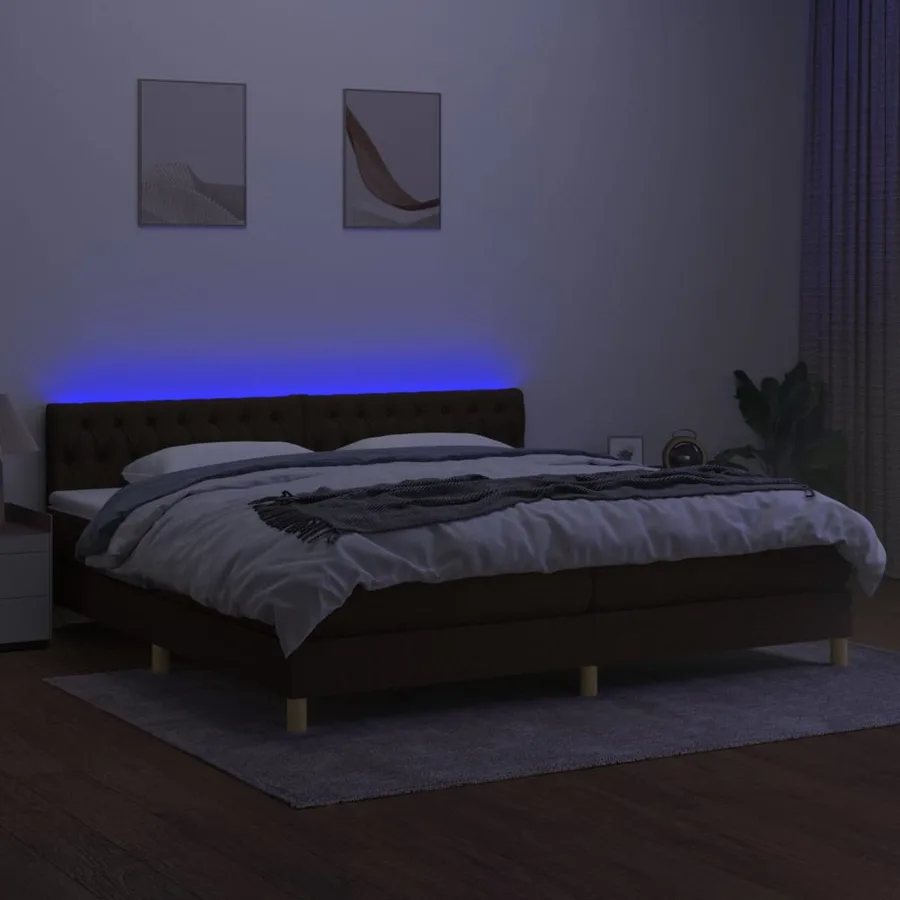 Sommier à lattes de lit matelas et LED Marron foncé 200x200 cm - 4