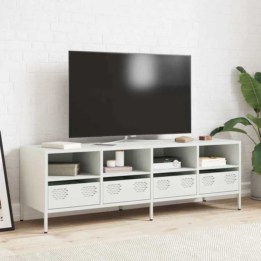 Meuble TV blanc 135x39x43,5 cm acier laminé à froid - 3